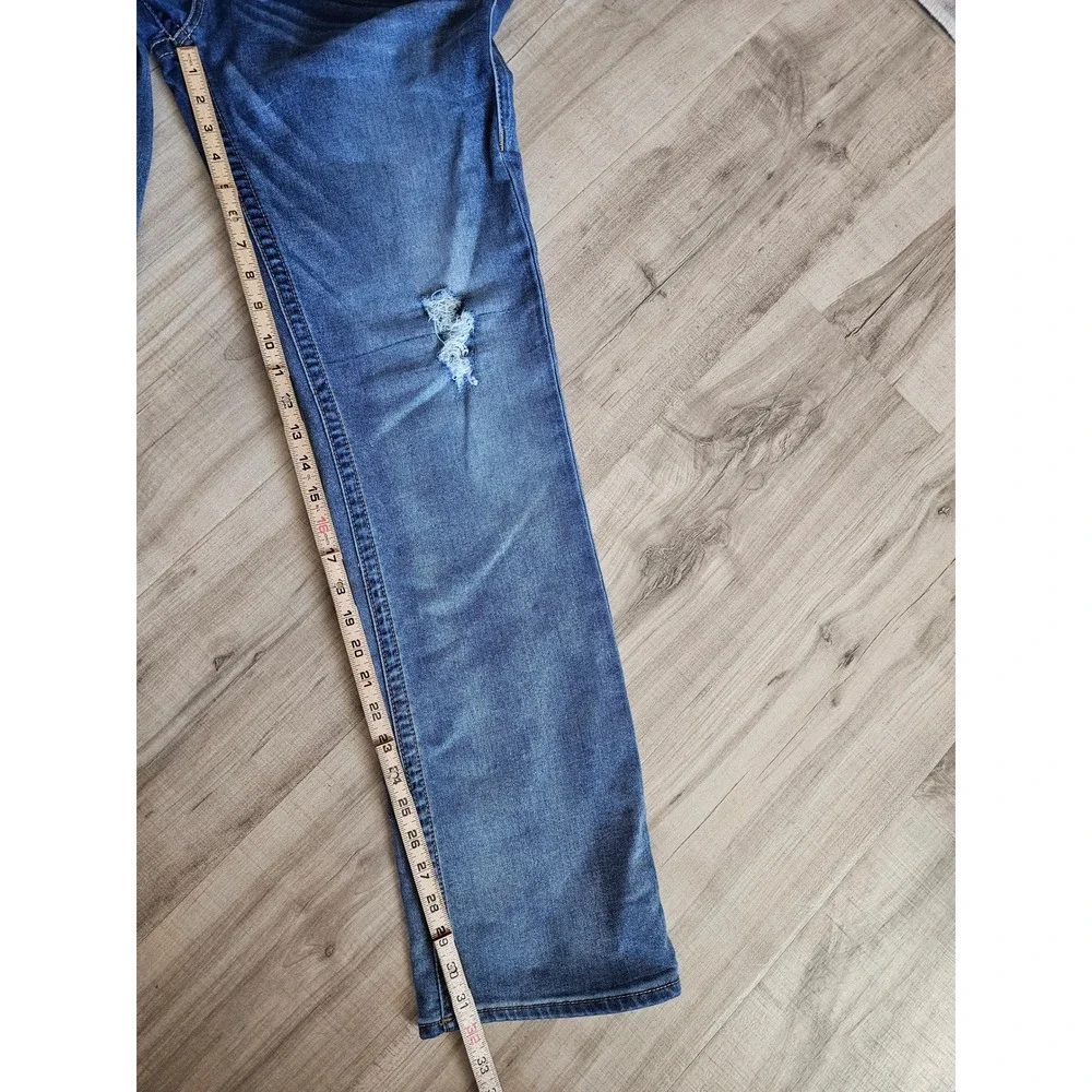 True Religion Mens Slim Straight Distressed Blue Jeans Size 33 Medium Wash